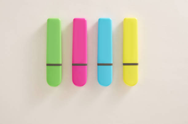 Set of four highlighters on white background
