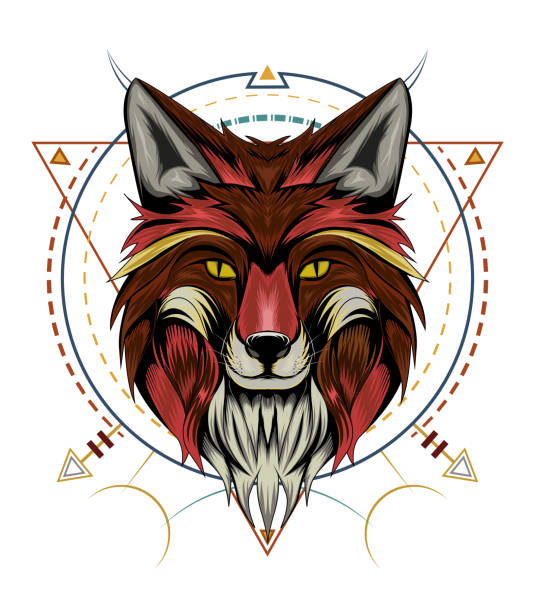 istock fox animal face illustration. fox head logo with ornament background. APPAREL T-shirt design, print decoration 1309839199