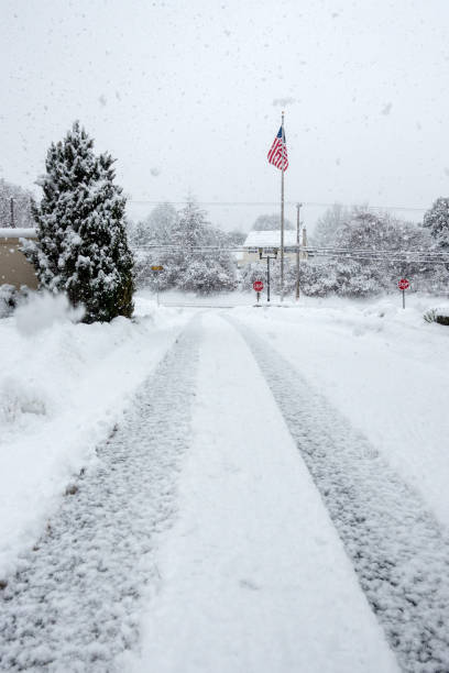 istock Driveway of community in blizzard 1309843135