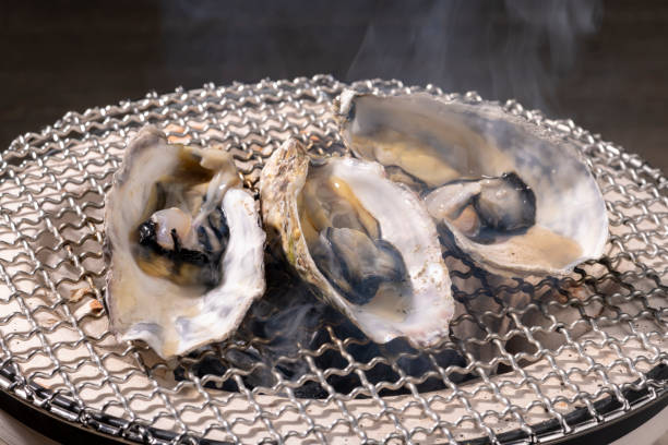 istock Bake oysters over charcoal. Japanese Shichirin. 1309847008