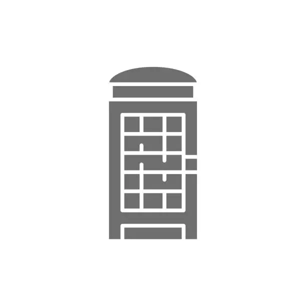 Vector illustration of London phone booth, English call box grey icon.