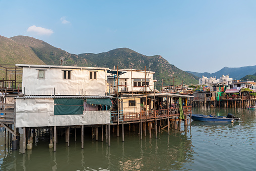 Residential stilt house with tin siding in Tai O fishing village, Lantau island, Hong Kong