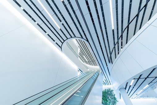 Interior view of escalator in modern architecture