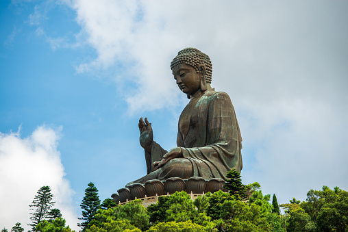 The Great Buddha statue of Wat Doi Phra Chan at the Buddhist temple in Thailand.