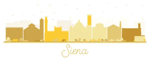 Vector illustration of Siena Tuscany Italy City Skyline Silhouette with Golden Buildings Isolated on White.