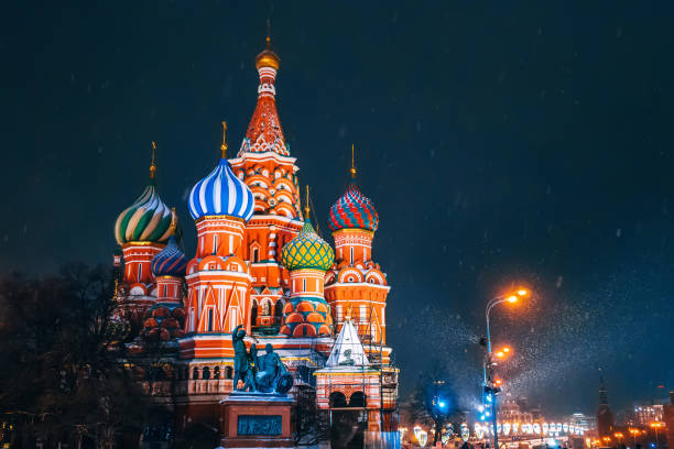 istock St. Basil's Cathedral on red Square in Moscow in Russia at night 1309857953