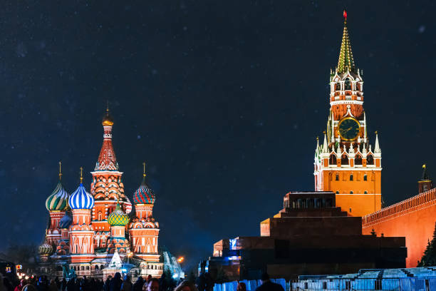 istock St. Basil's Cathedral on red Square in Moscow in Russia at night 1309857954