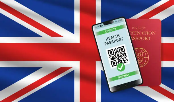 Vector illustration of Vaccination and immunity passport for United Kingdom