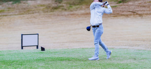 istock Japanese senior woman play golf 1309860427