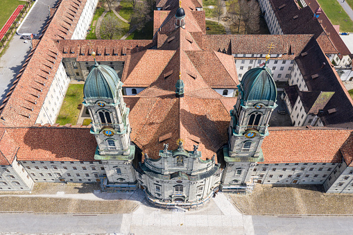 Aerial view of the Benedictine Abbey in Einsiedeln in Canton Schwyz in Central Switzerland