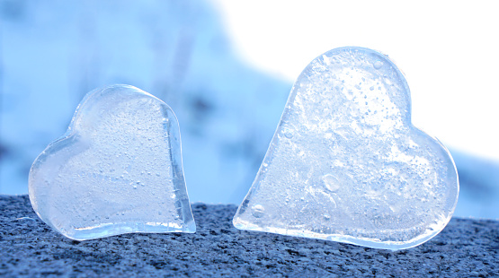 hearts of ice in winter landscape
