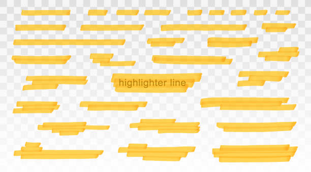 Yellow highlighter lines set isolated on transparent background. Marker pen highlight underline strokes. Vector hand drawn graphic stylish element Yellow highlighter lines set isolated on transparent background. Marker pen highlight underline strokes. Vector hand drawn graphic stylish element. highlighter stock illustrations