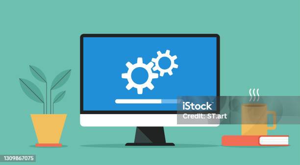 Computer With Software System Update And Development Stock Illustration ...