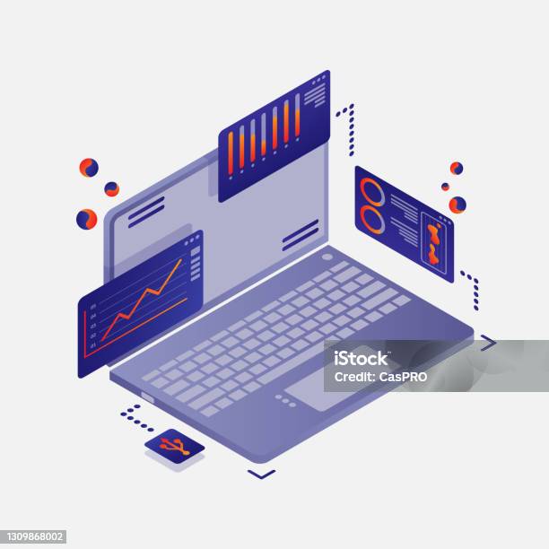 Laptop With Process Graphs And Analyze Statistics The Concept Of Data ...
