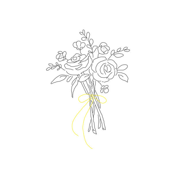 シンプルなブーケのラインアートイラスト - bouquet rose wedding flower点のイラスト素材／クリップアート素材／マンガ素材／アイコン素材