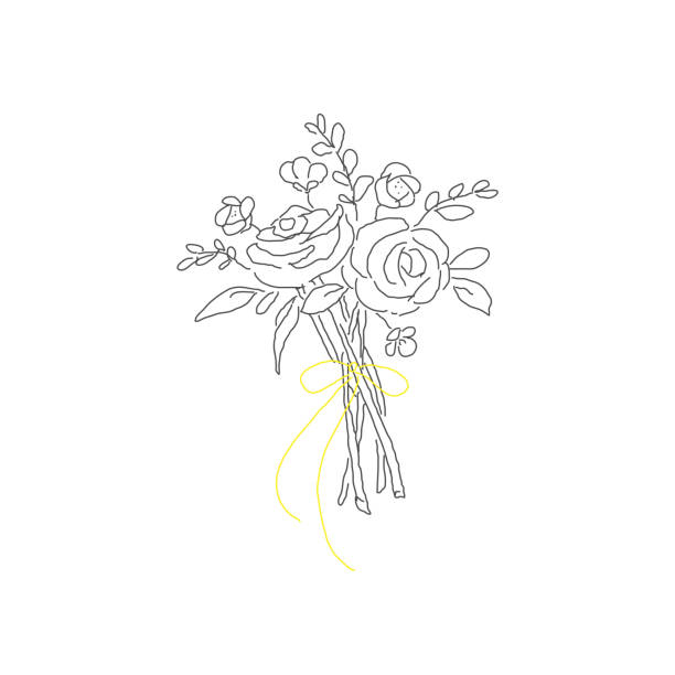 ilustrações de stock, clip art, desenhos animados e ícones de line art illustration of a simple bouquet - bouquet rose wedding flower