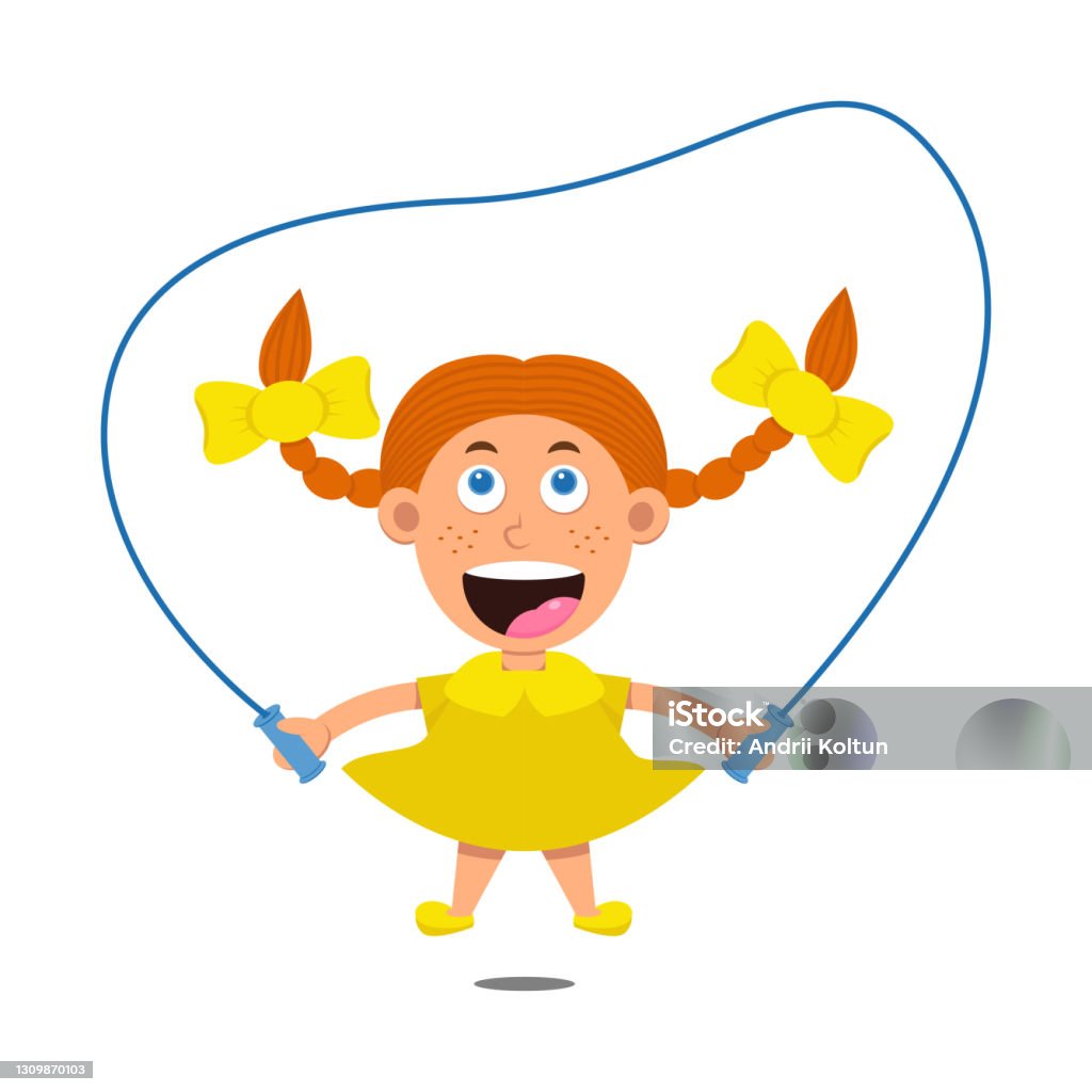 Ilustración de Linda Niña De Dibujos Animados Con Vestido Amarillo Con Pecas Y Pelo Rojo Con Lazos Personaje De Niño Aislado Sobre Fondo Blanco Niños De Sonrisa Feliz Saltando La Cuerda Ilustración Ilustración de Linda Niña De Dibujos Animados Con Vestido Amarillo Con Pecas Y Pelo Rojo Con Lazos Personaje De Niño Aislado Sobre Fondo Blanco Niños De Sonrisa Feliz Saltando La Cuerda Ilustración