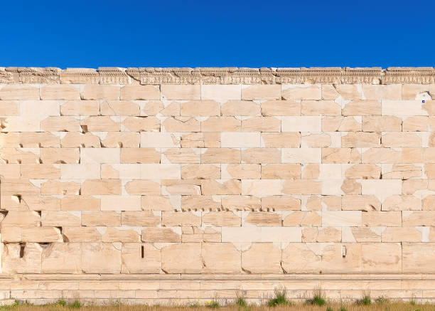 ギリシャの大理石の石の壁の背景テクスチャ - paving stone stone brick wall ストックフォトと画像