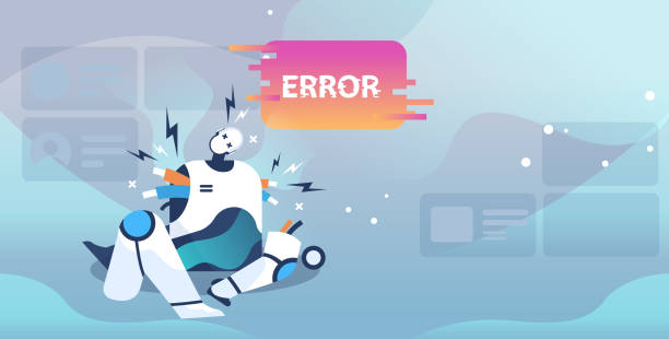 ilustrações de stock, clip art, desenhos animados e ícones de broken robot showing error artificial intelligence failures overloaded concept full length horizontal - technology business support violence