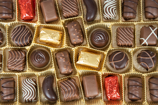 box of various chocolate candies