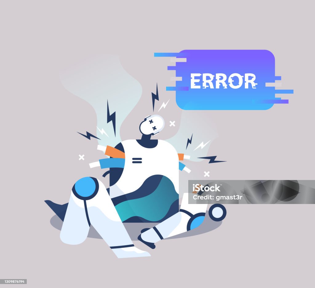 Defecte Robot Vetores de Robô Quebrado Mostrando Erro Falhas De Inteligência ...