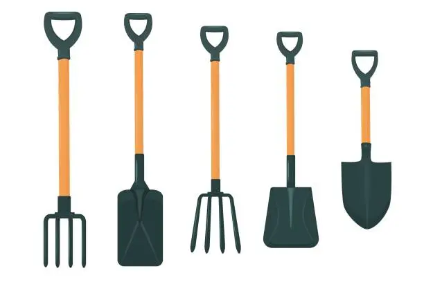 Vector illustration of A set of vector illustrations of gardening tools. Shovels isolated on a white background