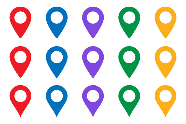 Vector icon search map. location place - Map pointer icon. GPS location symbol - Map pin. Map pointer icon. GPS location. Vector icon search map. location place - Map pointer icon. GPS location symbol - Map pin. Map pointer icon. GPS location. map pin stock illustrations