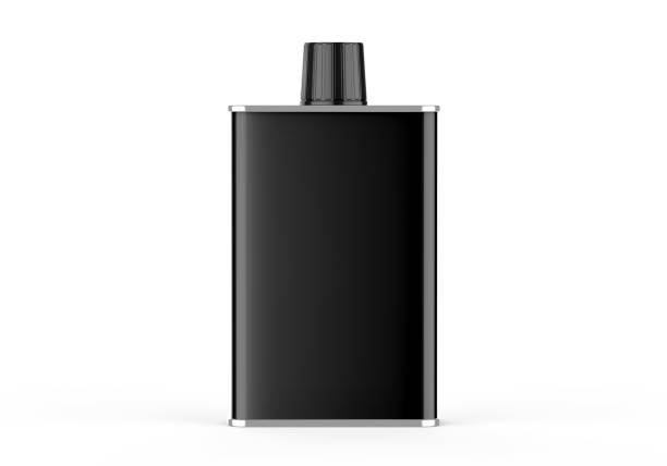 Black metallic extra virgin olive oil tin can mockup template on isolated white background, 3d illustration