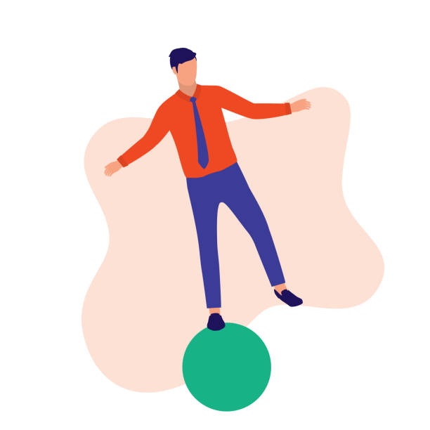 Businessman Strike Balance Between Work And Life. Work-life Balance And Business Challenge Concept. Vector Flat Cartoon Illustration. Man Balancing On Ball. balance clipart stock illustrations