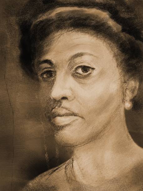 Close-up portrait of a young black woman in the style of antique painting Close-up portrait of a young black woman in the style of antique painting on a dark background allegory painting illustrations stock illustrations