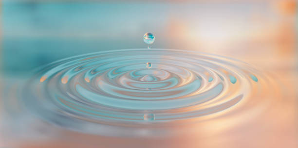 istock Water drop splash close-up on water surface 3d illustration 1309881592