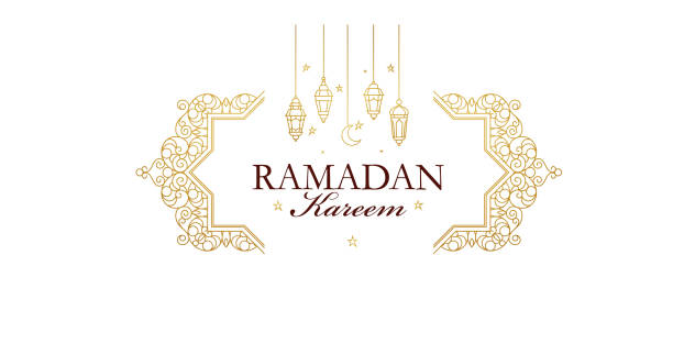vektor-linie kunst ramadan kareem karte. vintage-banner für ramadan wünschen. - ramadan stock-grafiken, -clipart, -cartoons und -symbole