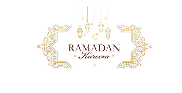 ilustrações, clipart, desenhos animados e ícones de linha vetorial art ramadan kareem cartão. bandeira vintage para o ramadã desejando. - ramadan