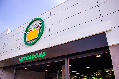 Valencia, Spain; 26th march 2021: Façade of a Mercadona hypermarket, the most important supermarket chain in Valencia