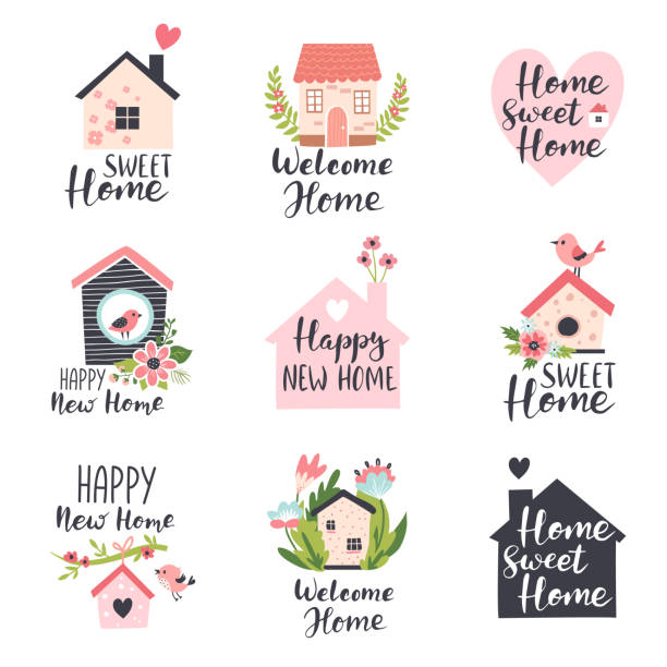 illustrazioni stock, clip art, cartoni animati e icone di tendenza di logo della casa di famiglia. - birdhouse