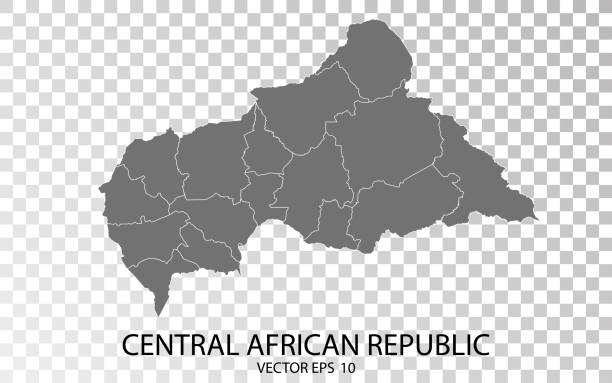 transparent - hoch detaillierte graue karte der zentralafrikanischen republik. - bangui stock-grafiken, -clipart, -cartoons und -symbole