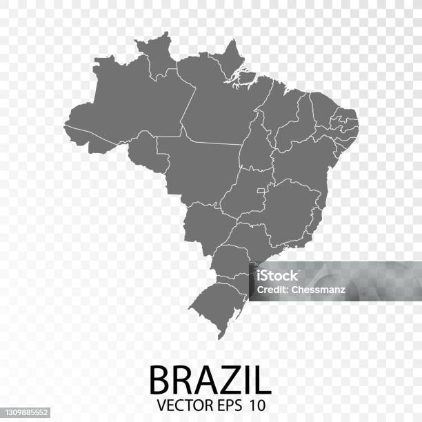 투명 브라질의 높은 상세한 회색지도 브라질에 대한 스톡 벡터 아트 및 기타 이미지 - 브라질, 지도, 벡터