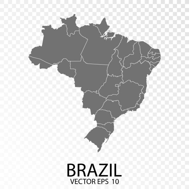 Transparent - High Detailed Grey Map of Brazil. Transparent - High Detailed Grey Map of Brazil. Vector eps10. regions stock illustrations