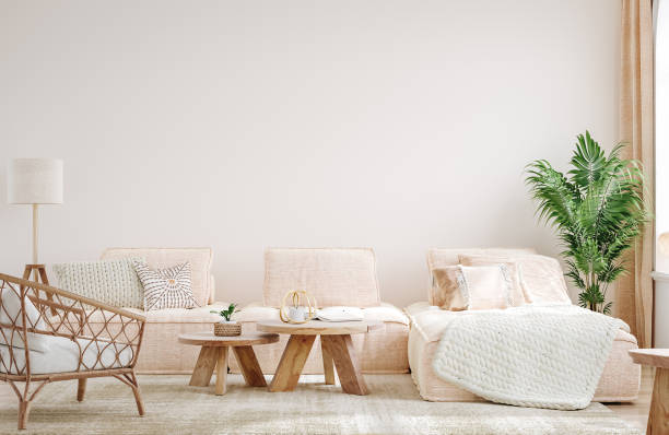 istock Cozy light home interior mock-up in pastel colors 1309886242
