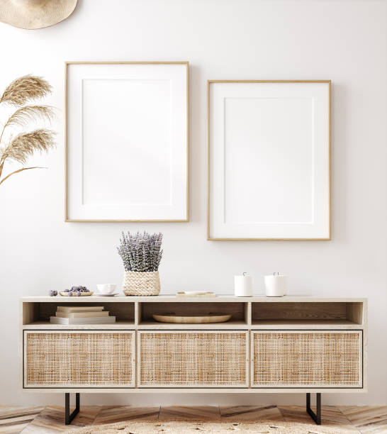 istock Frame mockup in fresh spring living room interior background 1309886255