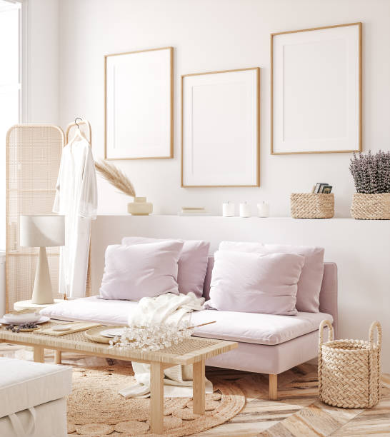 istock Frame mockup in fresh spring living room interior background 1309886259