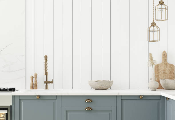Wall mock up in kitchen interior background, Farmhouse style