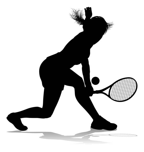 ilustrações, clipart, desenhos animados e ícones de tenista silhueta sport player mulher - tennis open