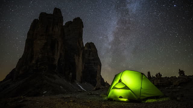 Lonely Camper under Milky Way - Time Lapse