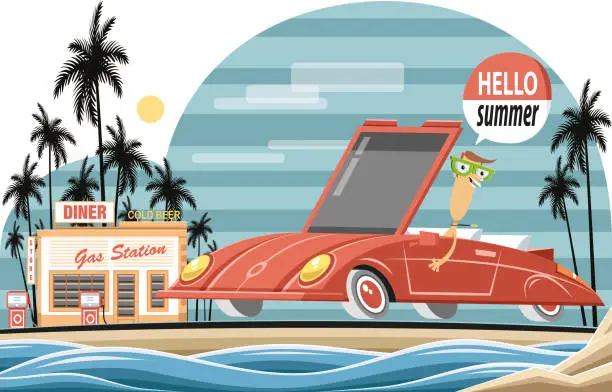 Vector illustration of Seaside driving