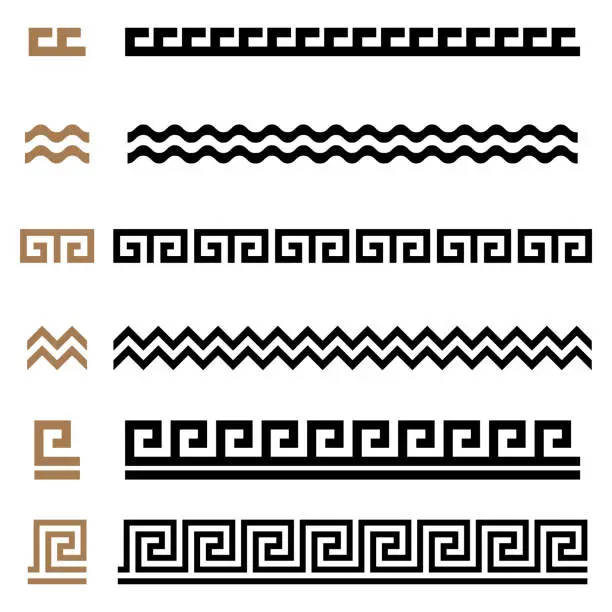 Vector illustration of Ancient Greek seamless ornament constructor borders frames pattern set