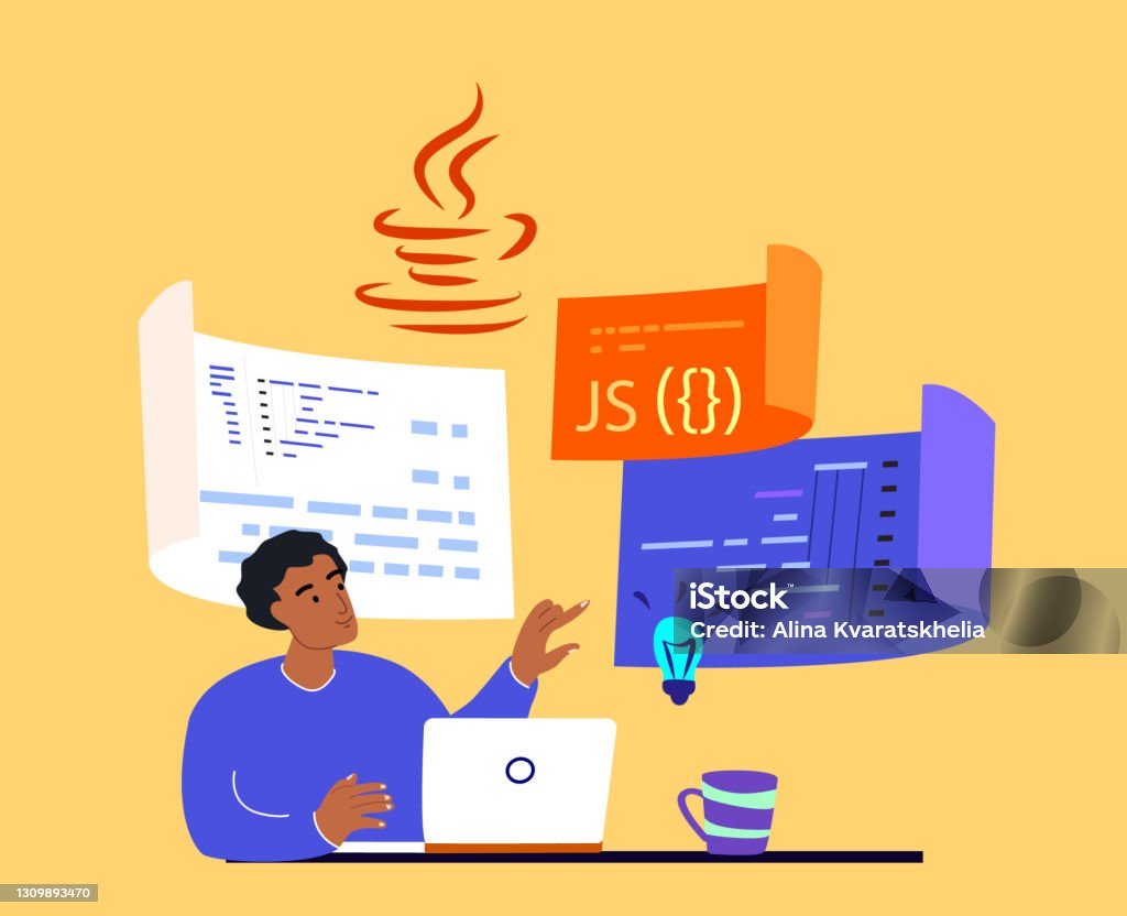 Man Developer Programmer Working On Web Development In Virtual Program ...