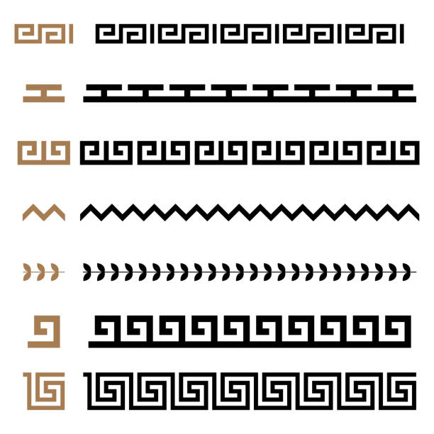 Ancient Greek seamless ornament constructor borders frames pattern set Set of Ancient Greek seamless ornament constructor borders frames pattern. Collection of seamless vintage traditional ornaments. from Greece greek culture stock illustrations