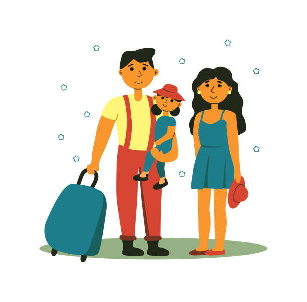 istock Traveling family on vacation isolated on white background 1309897429