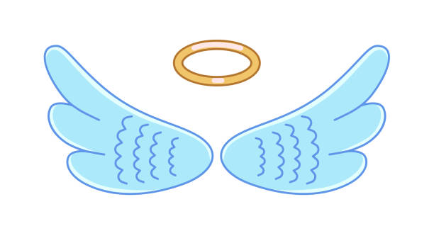 engelsflügel mit goldnimbus isoliert auf weiß - heiligenschein symbol stock-grafiken, -clipart, -cartoons und -symbole
